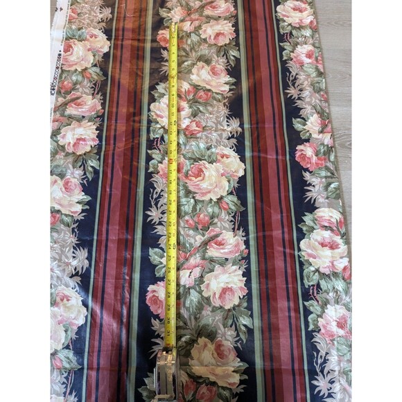 3 Yards 5th Avenue Designs Blue Red Stripe Floral Drapery Decorator Fabric - Picture 3 of 7